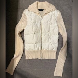 BCBGMaxAzria size Medium Ivory Knit Puffer jacket with cable knit sleeves
